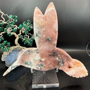 Pink Amethyst and Green Jasper Hummingbird Crystal Carving Brazil  6.40" Tall Dr